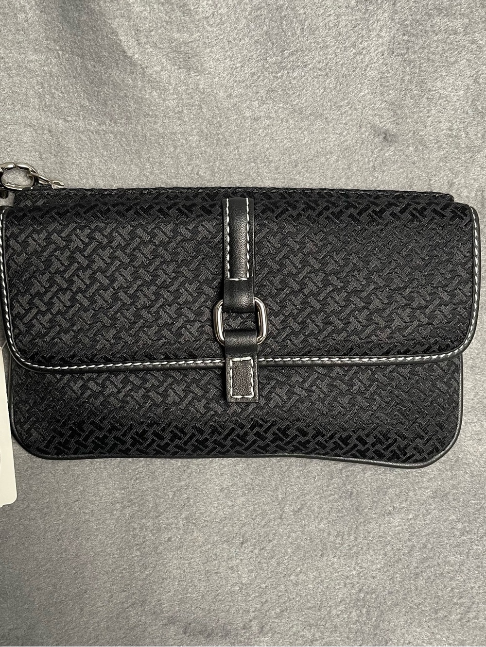Talbots Womens Black Textured Cotton Wristlet Wallet Clutch Leather Trim NWT NEW
